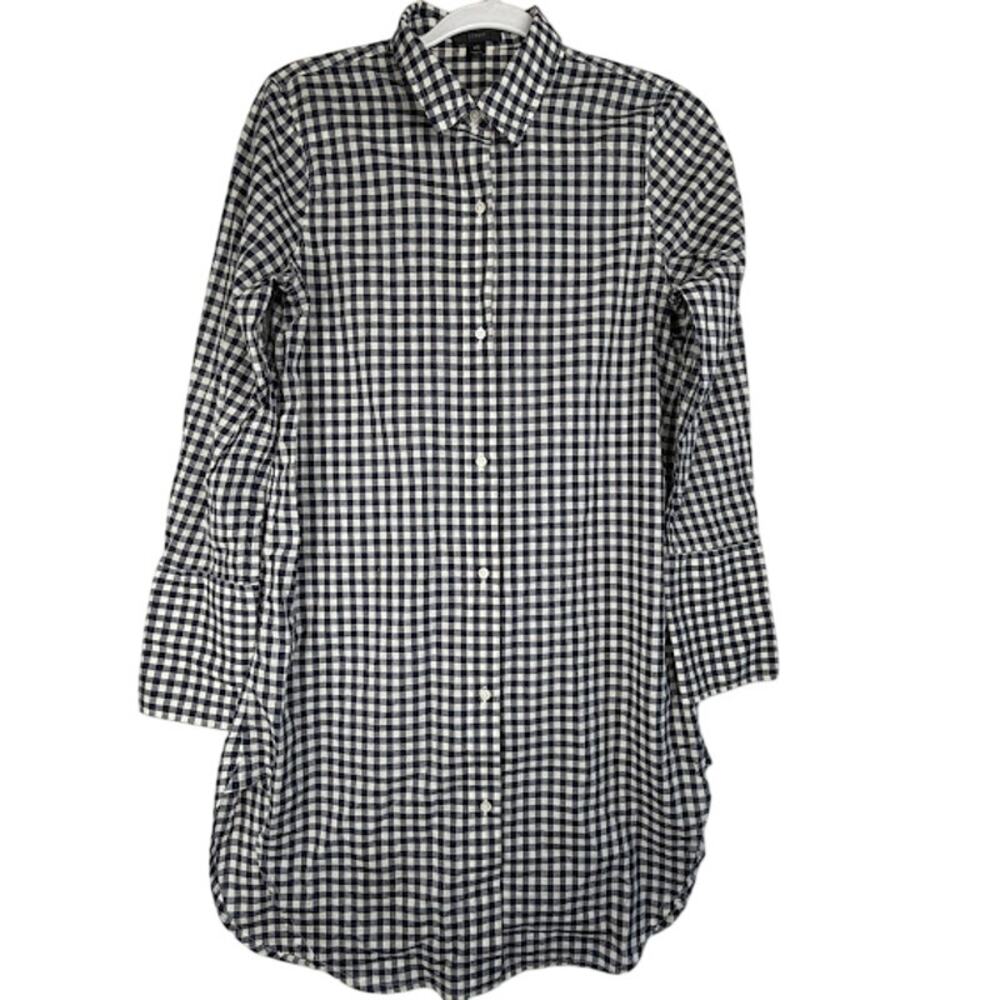 J.Crew Gingham Shirt Dress Navy White 100% Cotton Women’s XS